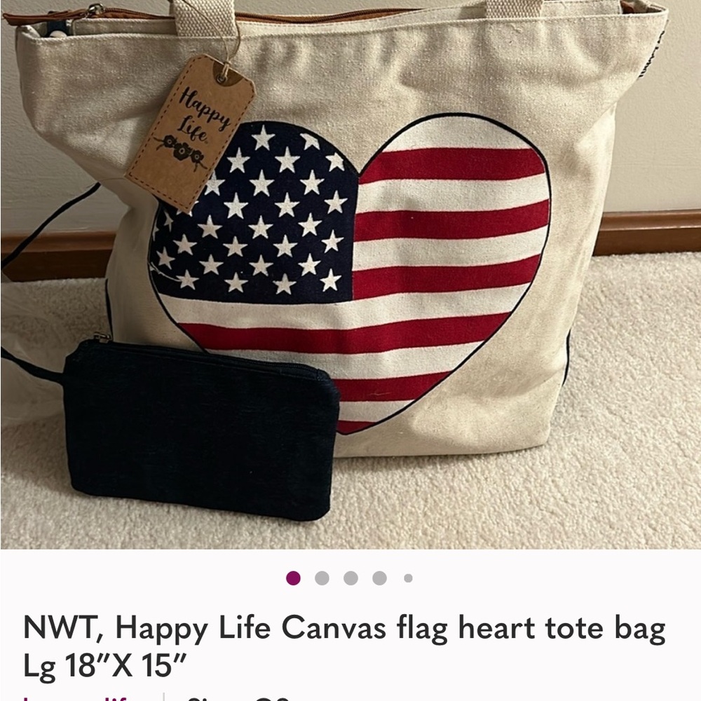 Canvas Flag Heart Tote Bag - Cream and Blue